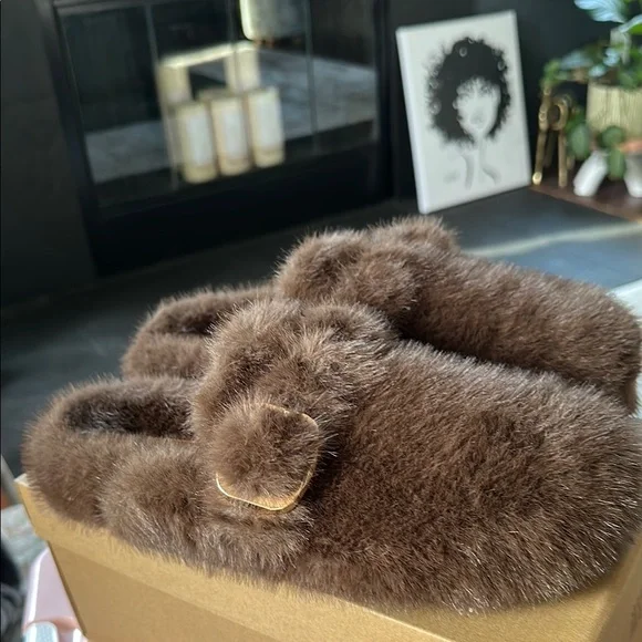 Steve Madden Brown Furry Mules - Main Image
